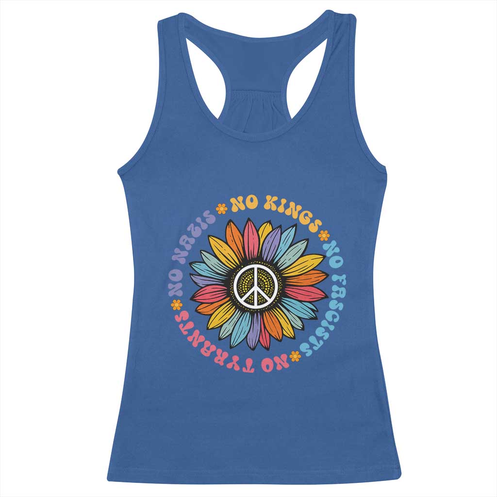 No Kings No Fascists No Tyrants No Nazis Racerback Tank Top Peace Floral Sunflower - Wonder Print Shop