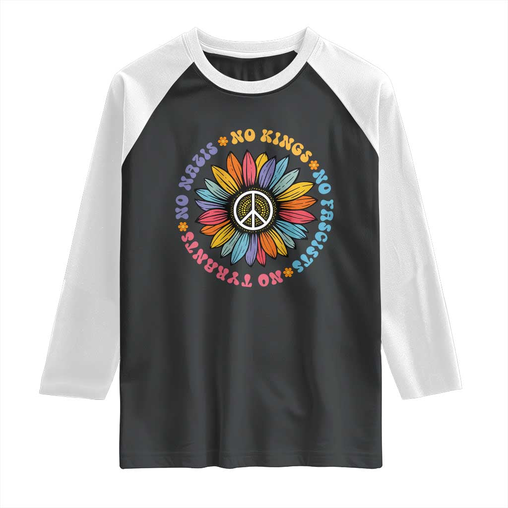 No Kings No Fascists No Tyrants No Nazis Raglan Shirt Peace Floral Sunflower - Wonder Print Shop
