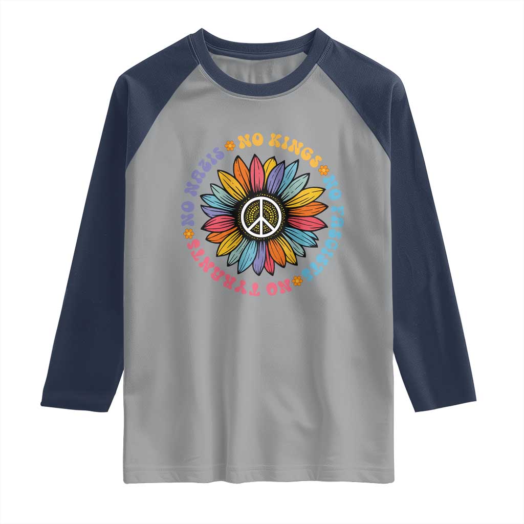 No Kings No Fascists No Tyrants No Nazis Raglan Shirt Peace Floral Sunflower - Wonder Print Shop