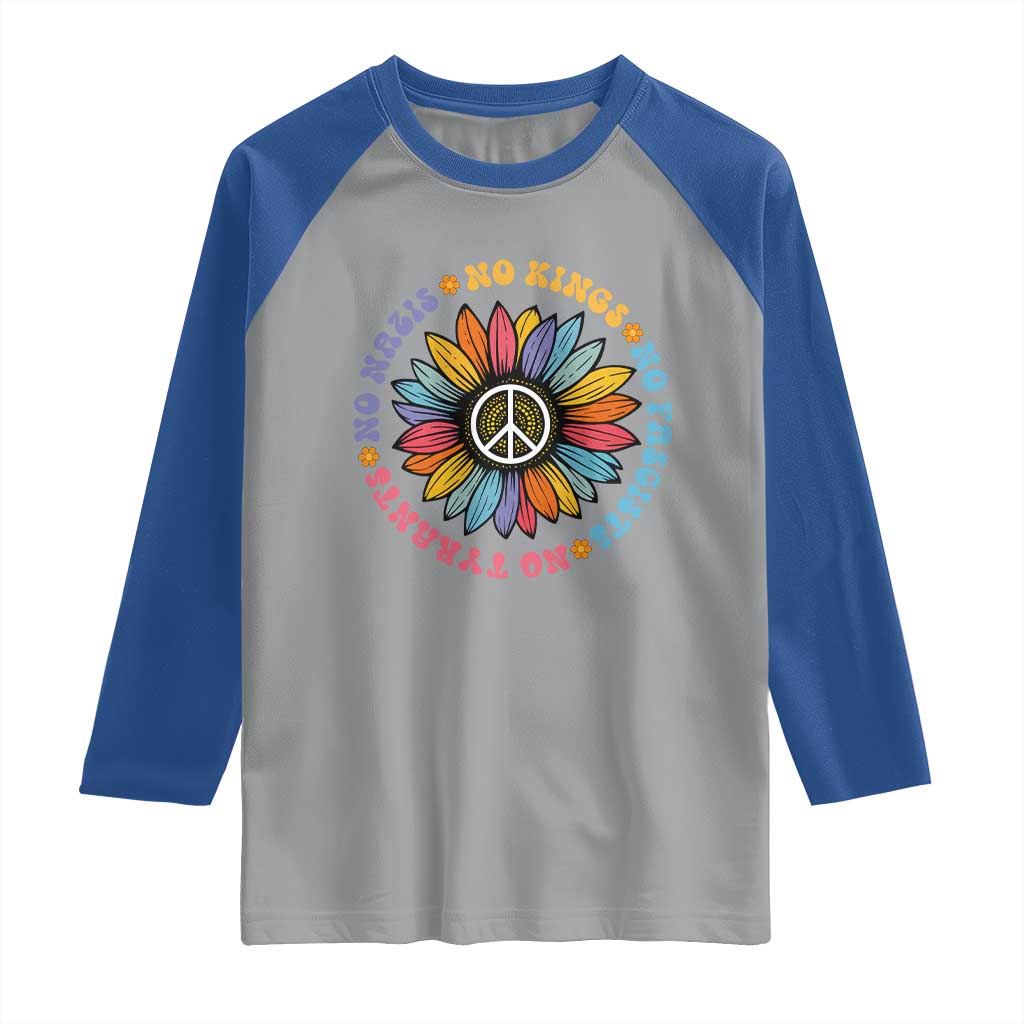 No Kings No Fascists No Tyrants No Nazis Raglan Shirt Peace Floral Sunflower - Wonder Print Shop