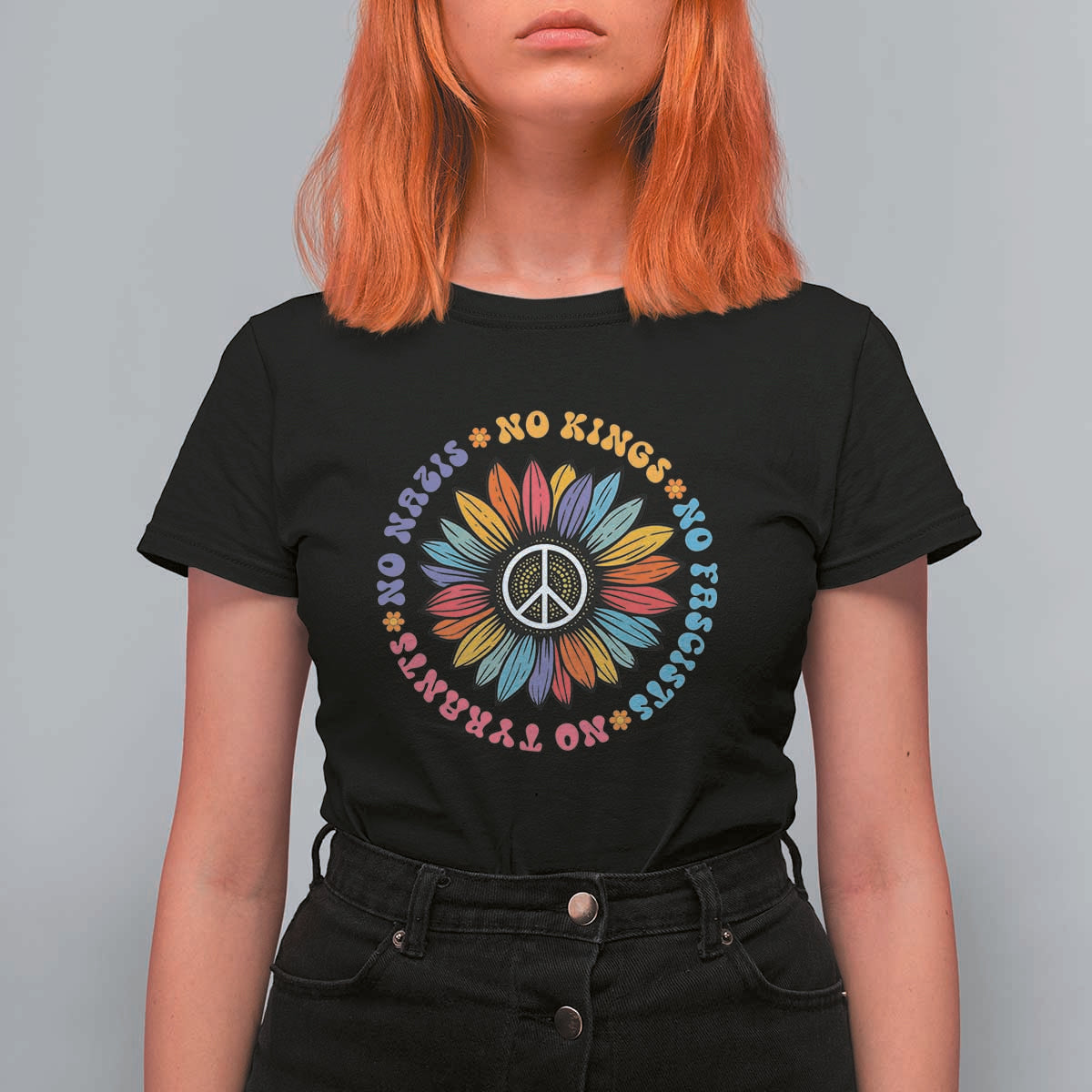 No Kings No Fascists No Tyrants No Nazis T Shirt For Women Peace Floral Sunflower - Wonder Print Shop