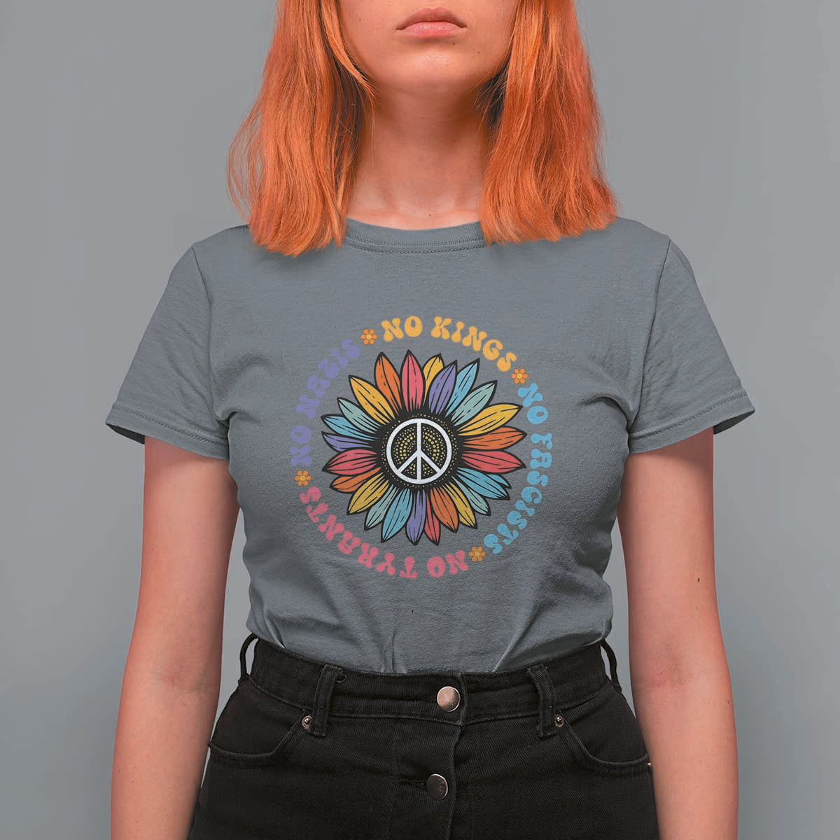 No Kings No Fascists No Tyrants No Nazis T Shirt For Women Peace Floral Sunflower - Wonder Print Shop