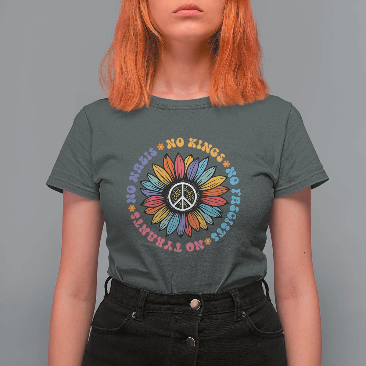 No Kings No Fascists No Tyrants No Nazis T Shirt For Women Peace Floral Sunflower - Wonder Print Shop