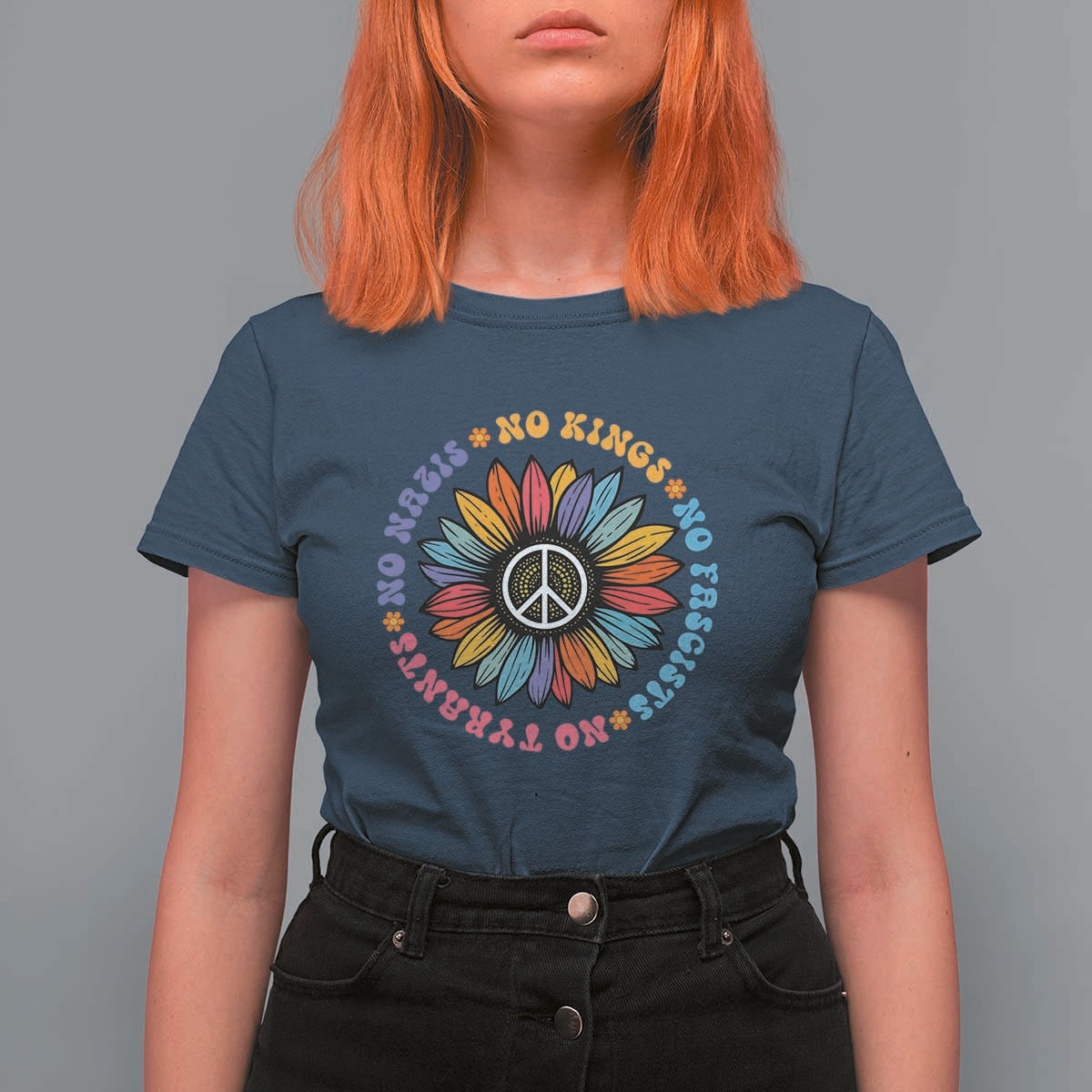 No Kings No Fascists No Tyrants No Nazis T Shirt For Women Peace Floral Sunflower - Wonder Print Shop
