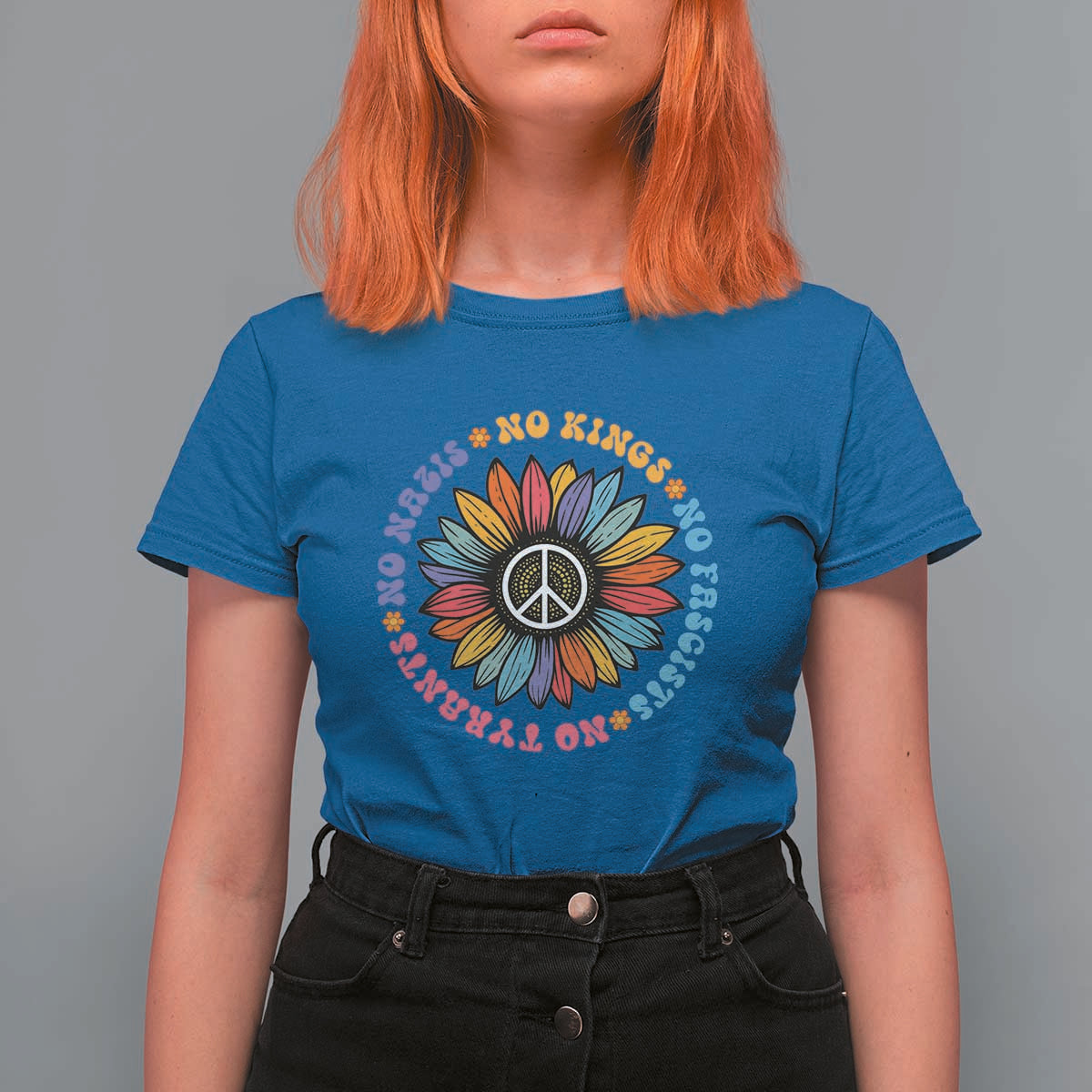 No Kings No Fascists No Tyrants No Nazis T Shirt For Women Peace Floral Sunflower - Wonder Print Shop