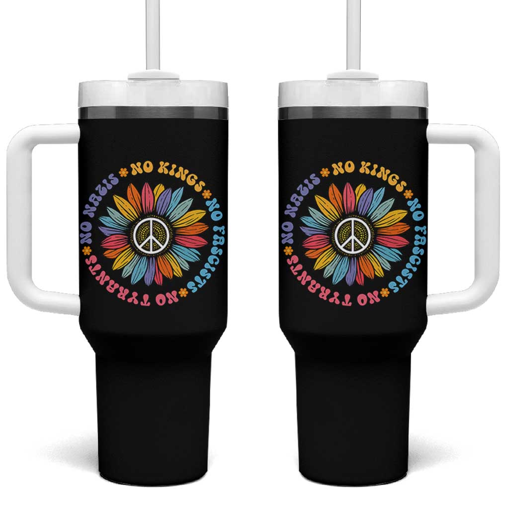 No Kings No Fascists No Tyrants No Nazis Tumbler With Handle Peace Floral Sunflower - Wonder Print Shop