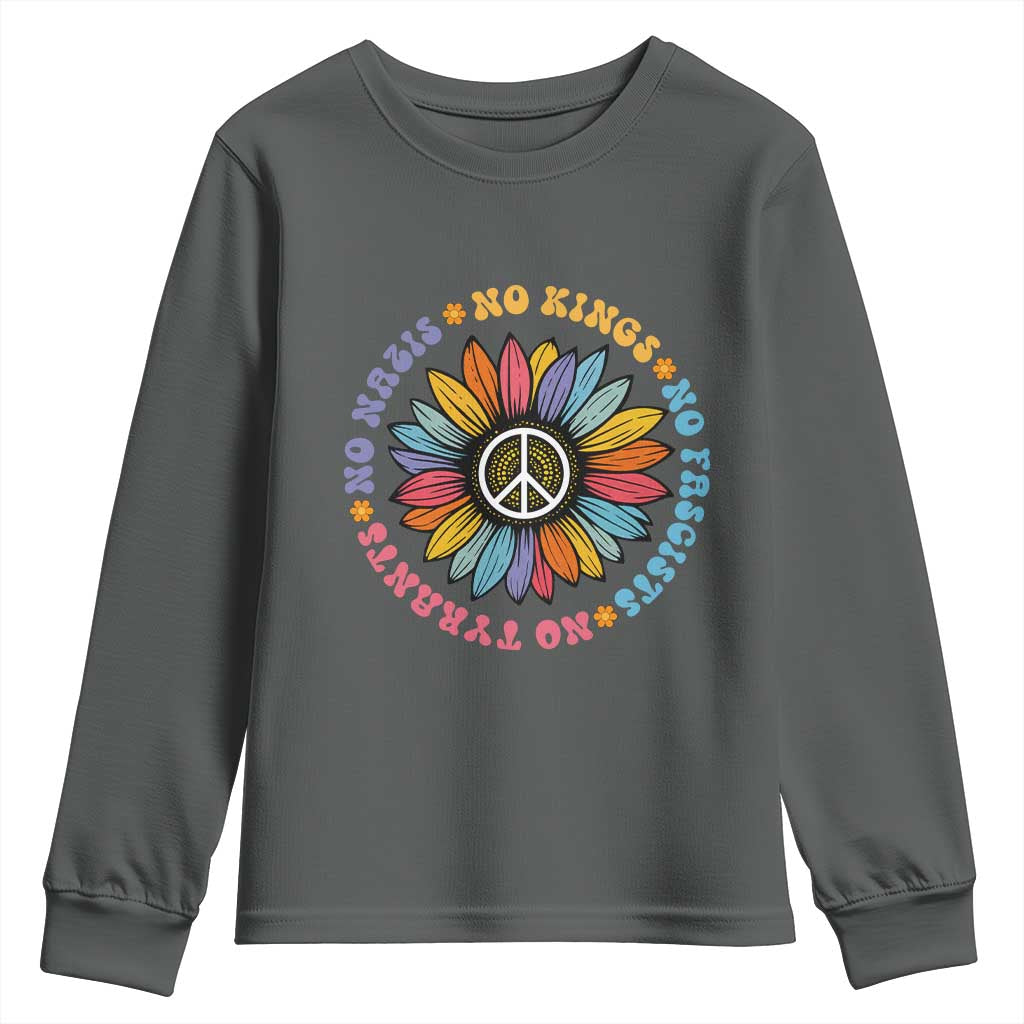 No Kings No Fascists No Tyrants No Nazis Youth Sweatshirt Peace Floral Sunflower - Wonder Print Shop