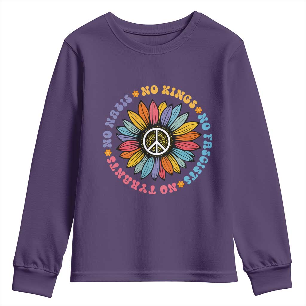 No Kings No Fascists No Tyrants No Nazis Youth Sweatshirt Peace Floral Sunflower - Wonder Print Shop