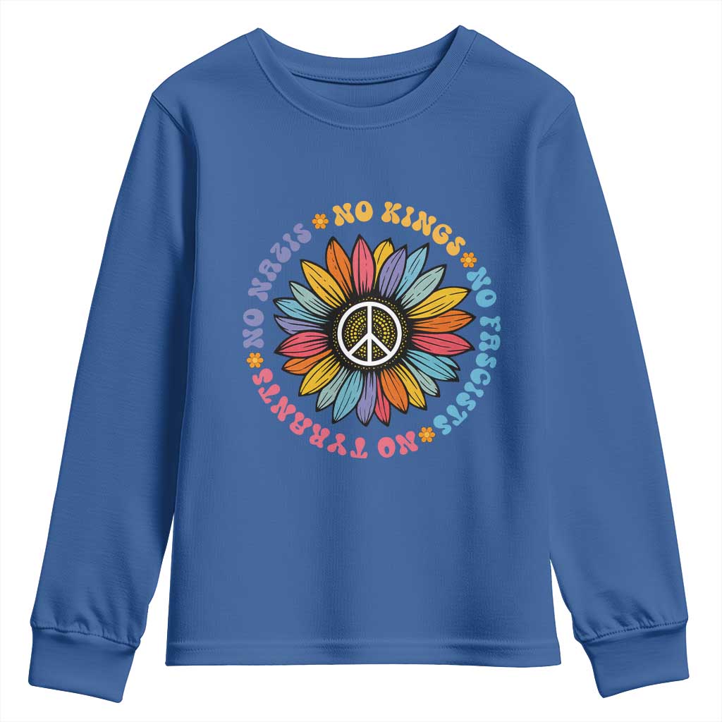 No Kings No Fascists No Tyrants No Nazis Youth Sweatshirt Peace Floral Sunflower - Wonder Print Shop