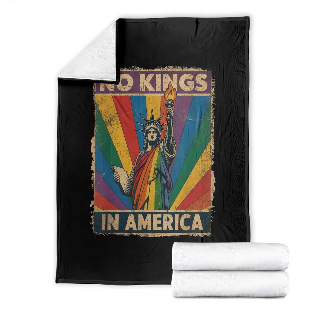 Funny No Kings In America LGBT Throw Blanket Retro Statue Of Liberty - Wonder Print Shop