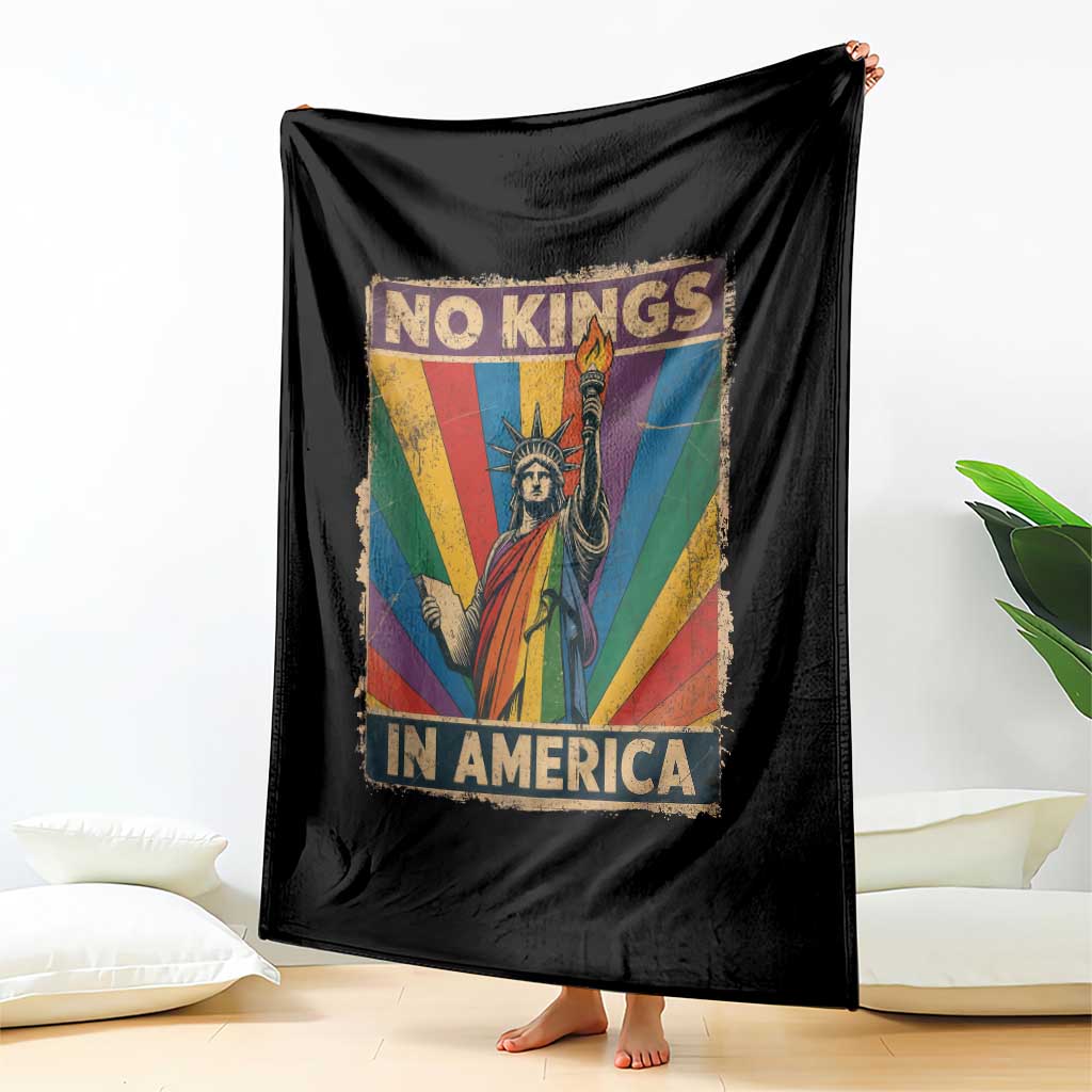 Funny No Kings In America LGBT Throw Blanket Retro Statue Of Liberty - Wonder Print Shop