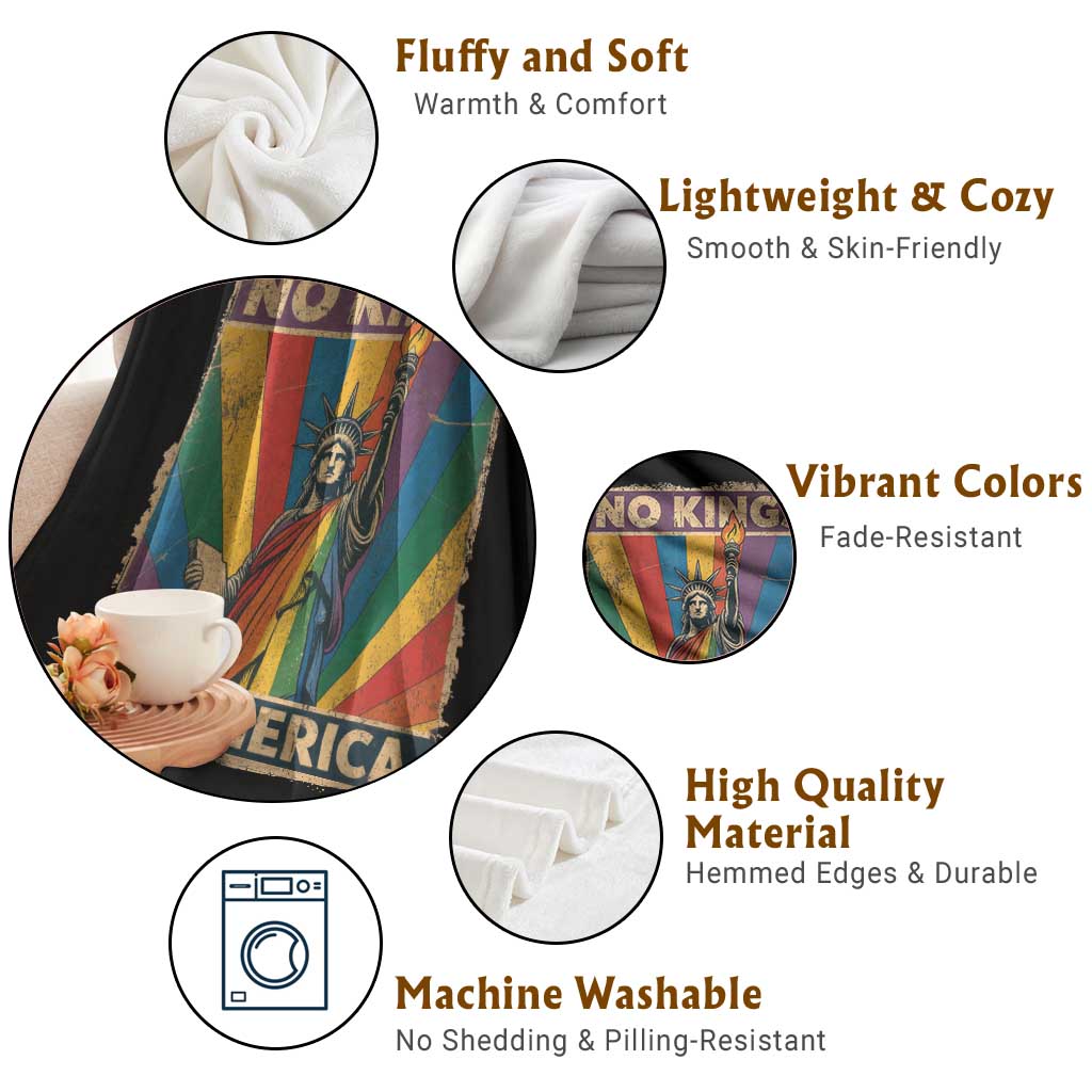 Funny No Kings In America LGBT Throw Blanket Retro Statue Of Liberty - Wonder Print Shop