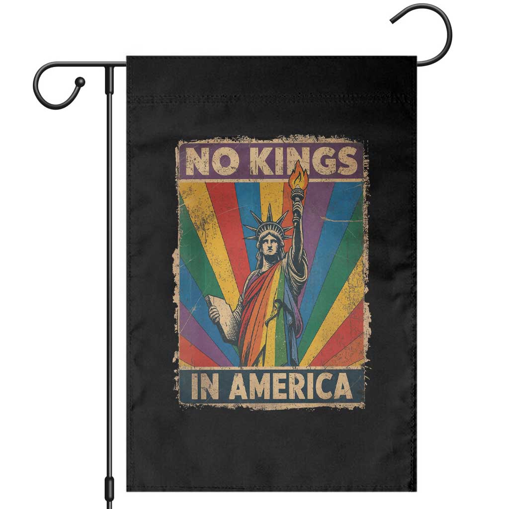 Funny No Kings In America LGBT Garden Flag Retro Statue Of Liberty - Wonder Print Shop