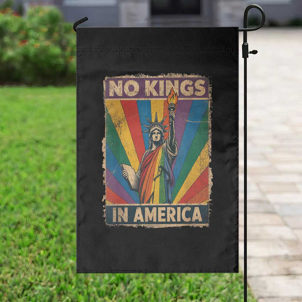 Funny No Kings In America LGBT Garden Flag Retro Statue Of Liberty - Wonder Print Shop