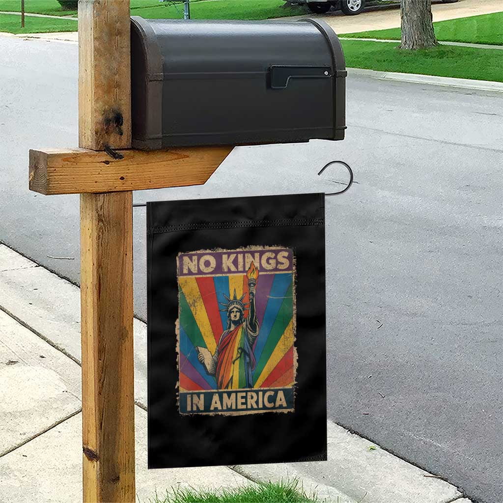 Funny No Kings In America LGBT Garden Flag Retro Statue Of Liberty - Wonder Print Shop