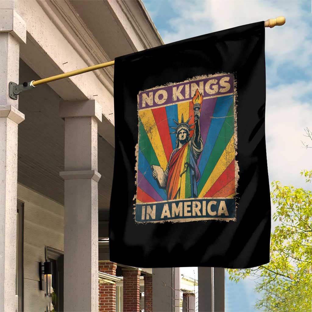 Funny No Kings In America LGBT Garden Flag Retro Statue Of Liberty - Wonder Print Shop