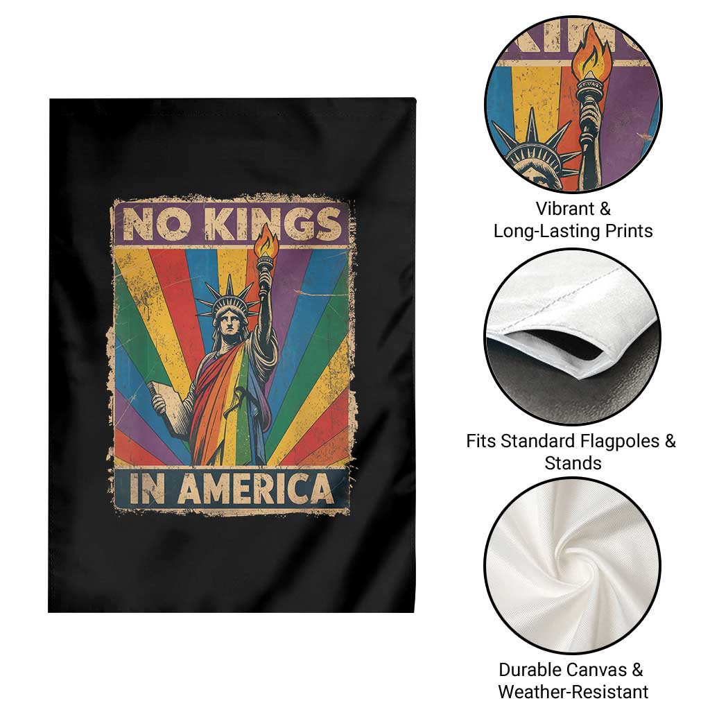 Funny No Kings In America LGBT Garden Flag Retro Statue Of Liberty - Wonder Print Shop