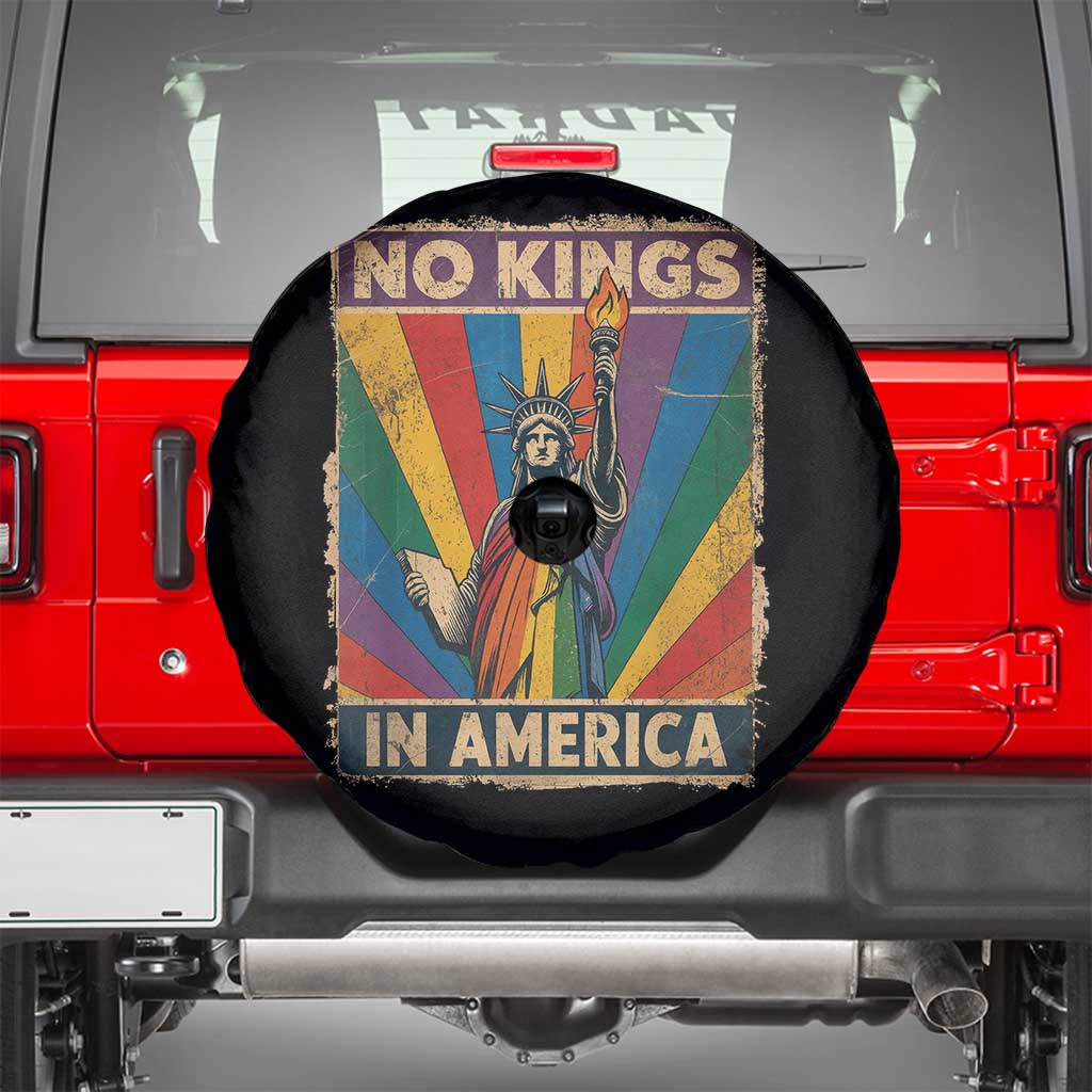 Funny No Kings In America LGBT Spare Tire Cover Retro Statue Of Liberty - Wonder Print Shop