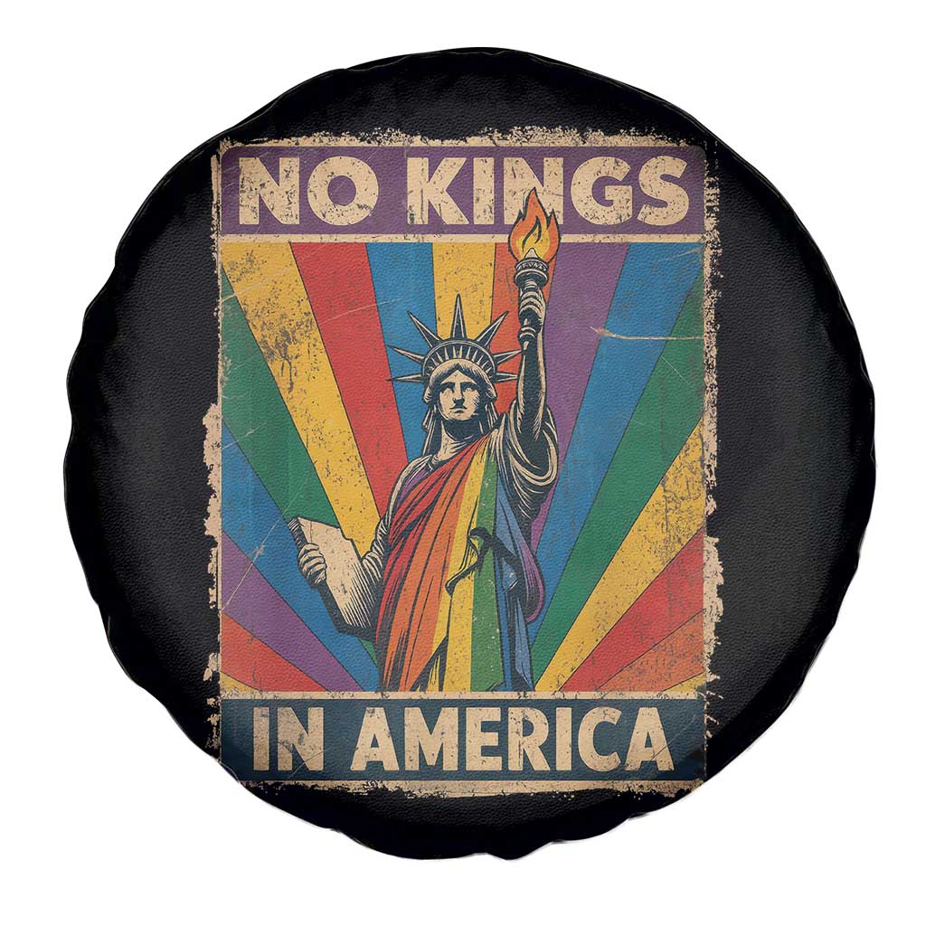 Funny No Kings In America LGBT Spare Tire Cover Retro Statue Of Liberty - Wonder Print Shop