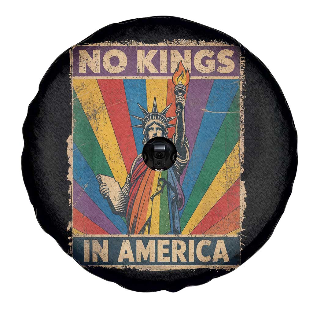 Funny No Kings In America LGBT Spare Tire Cover Retro Statue Of Liberty - Wonder Print Shop