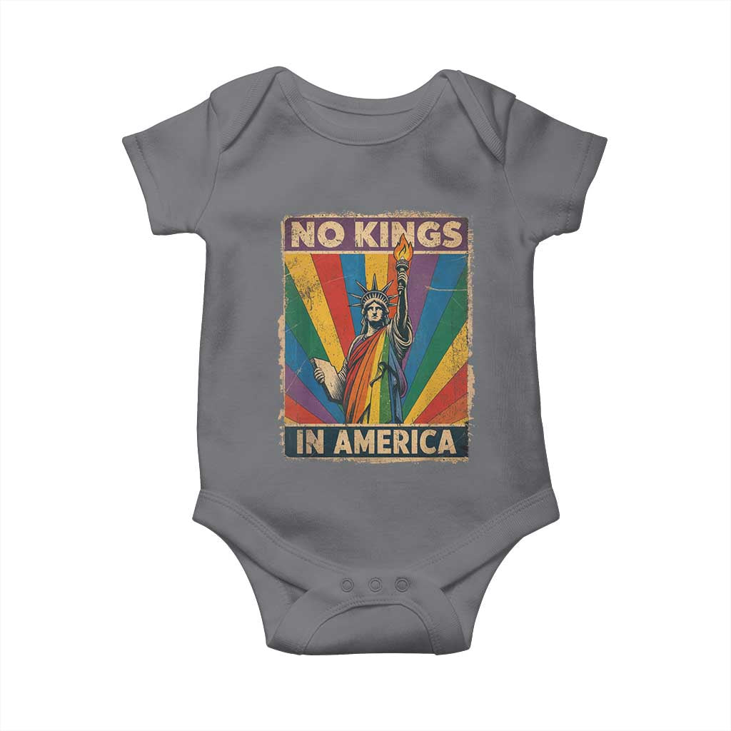 Funny No Kings In America LGBT Baby Onesie Retro Statue Of Liberty - Wonder Print Shop