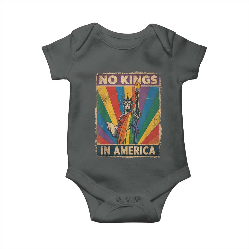 Funny No Kings In America LGBT Baby Onesie Retro Statue Of Liberty - Wonder Print Shop
