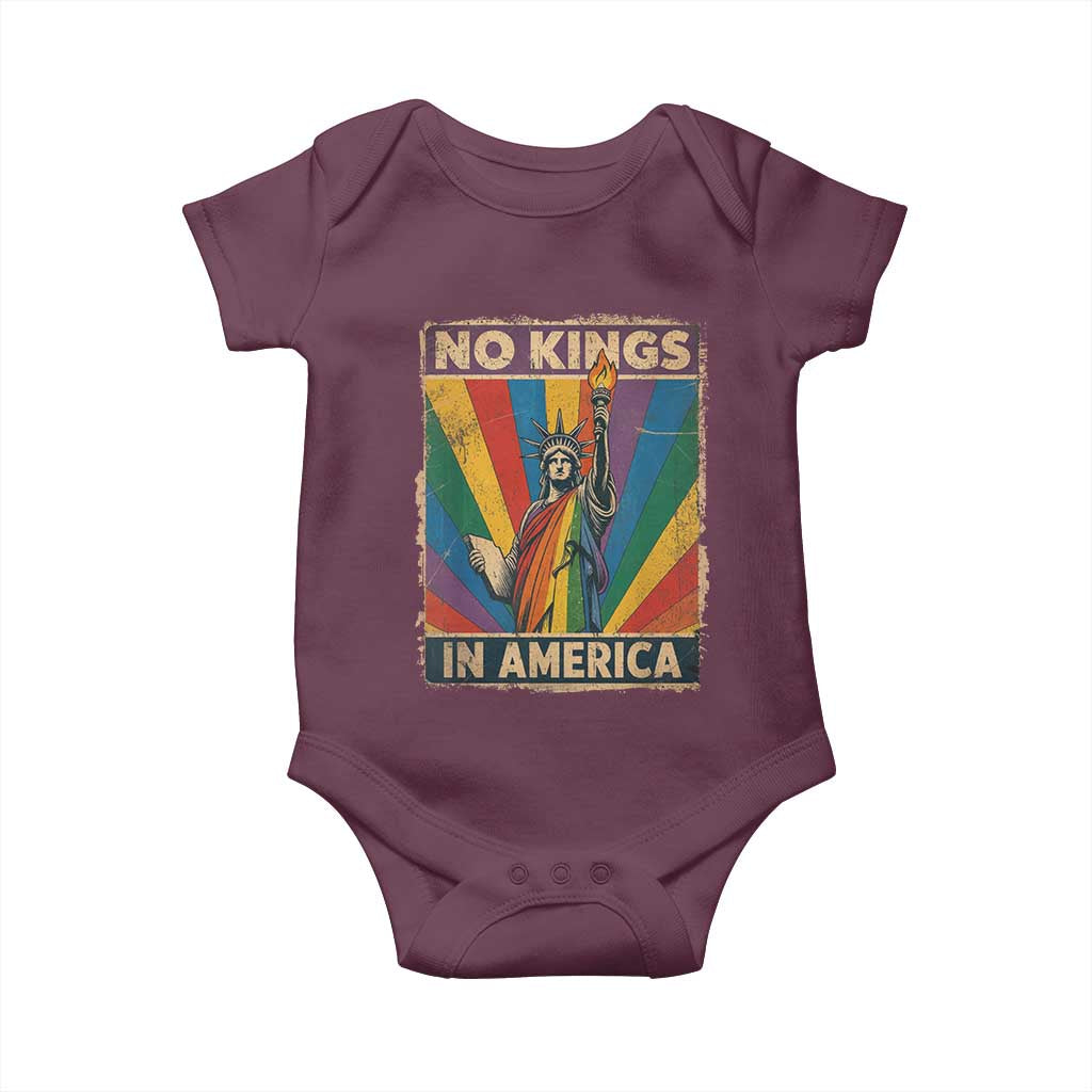 Funny No Kings In America LGBT Baby Onesie Retro Statue Of Liberty - Wonder Print Shop