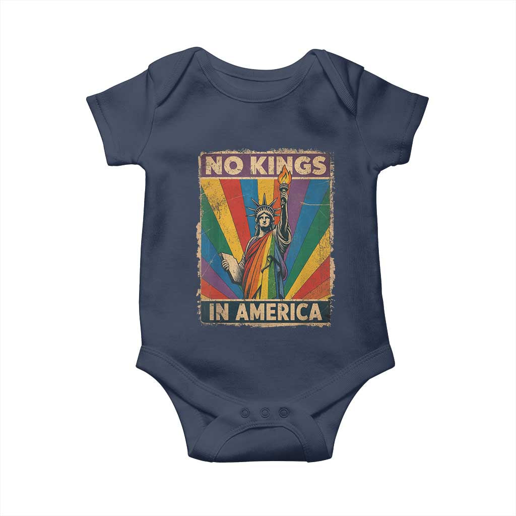 Funny No Kings In America LGBT Baby Onesie Retro Statue Of Liberty - Wonder Print Shop