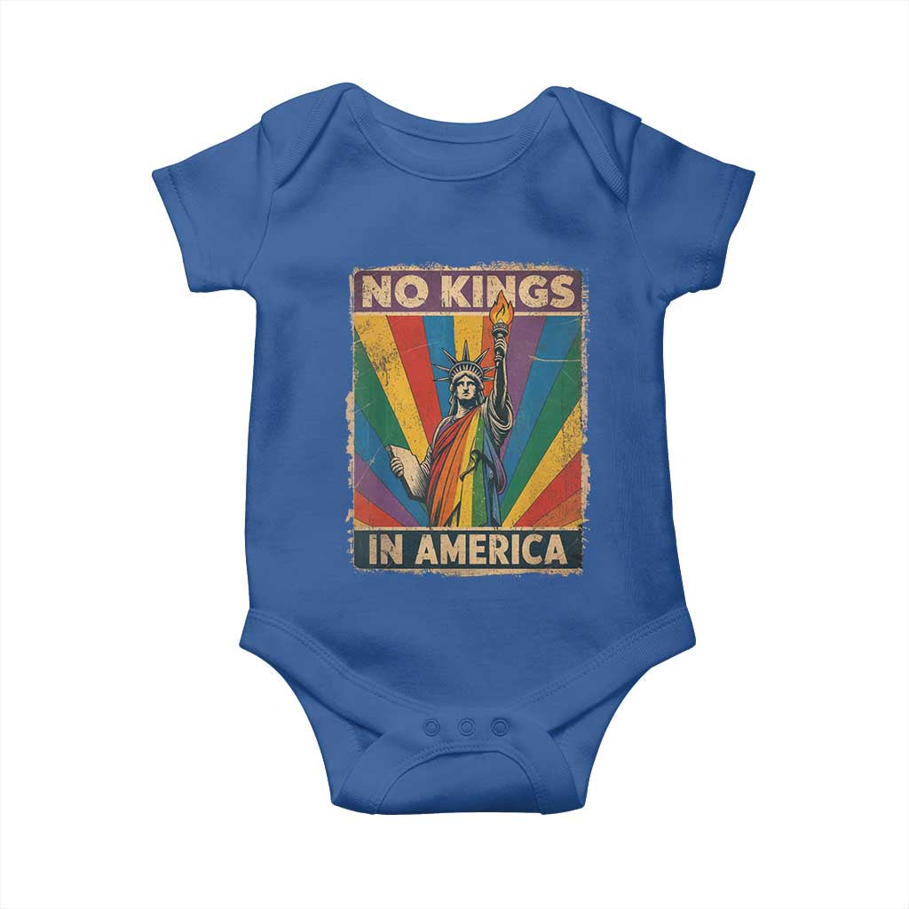 Funny No Kings In America LGBT Baby Onesie Retro Statue Of Liberty - Wonder Print Shop