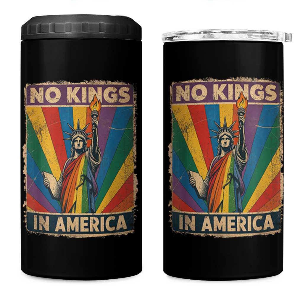 Funny No Kings In America LGBT 4 in 1 Can Cooler Tumbler Retro Statue Of Liberty - Wonder Print Shop