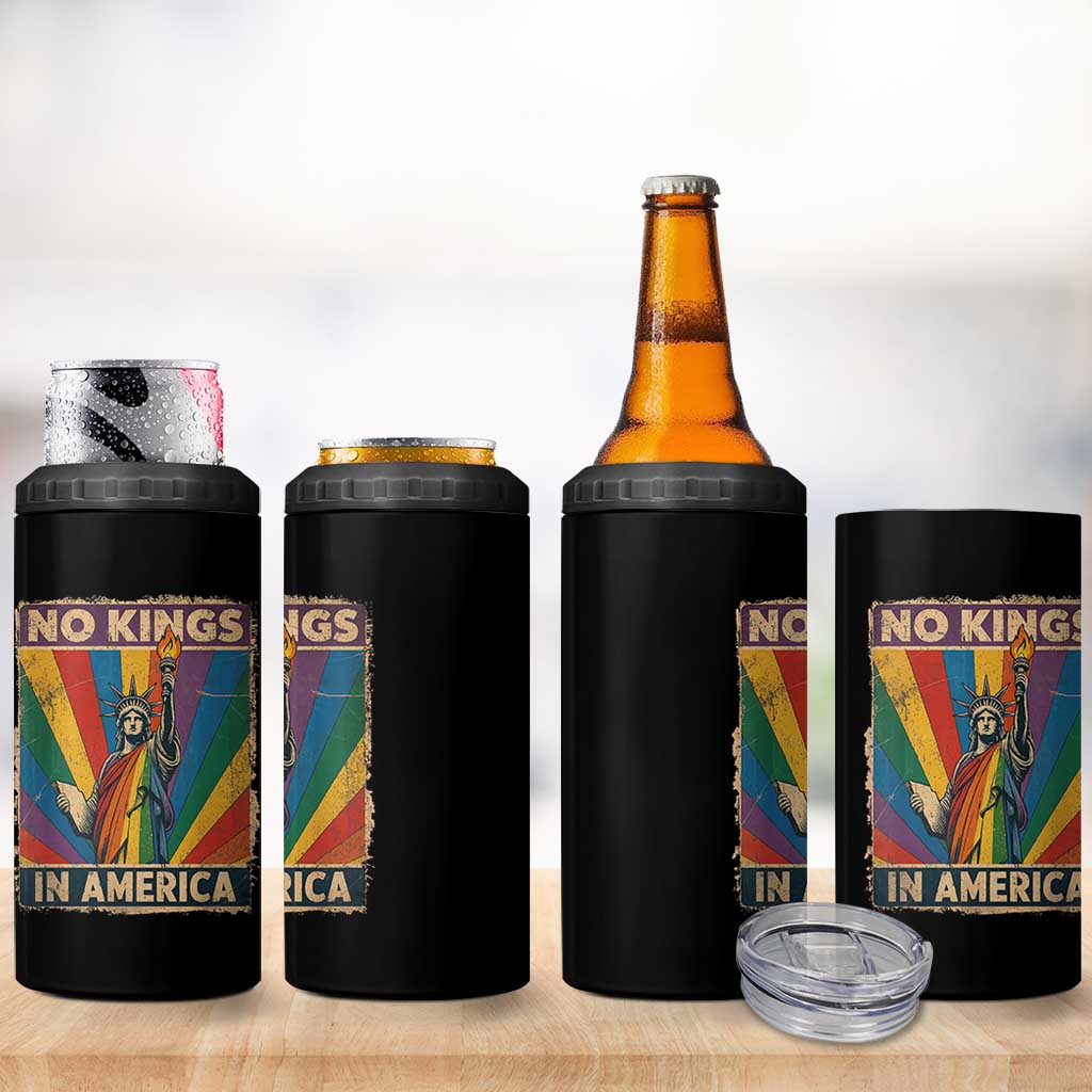Funny No Kings In America LGBT 4 in 1 Can Cooler Tumbler Retro Statue Of Liberty - Wonder Print Shop