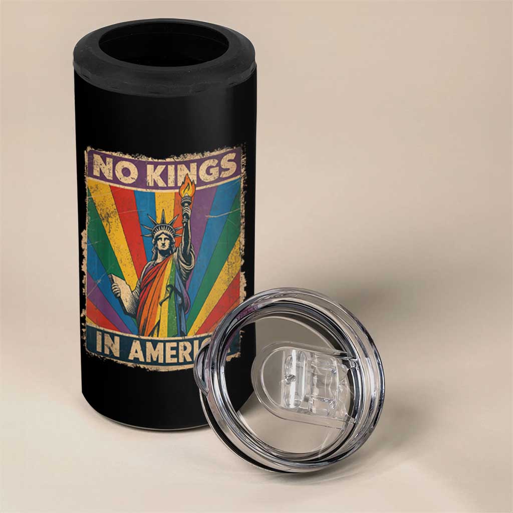 Funny No Kings In America LGBT 4 in 1 Can Cooler Tumbler Retro Statue Of Liberty - Wonder Print Shop