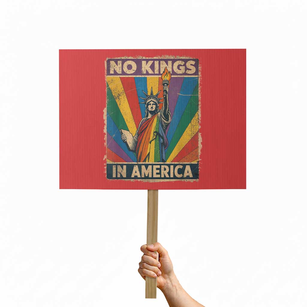 Funny No Kings In America LGBT Protest Sign Retro Statue Of Liberty - Wonder Print Shop