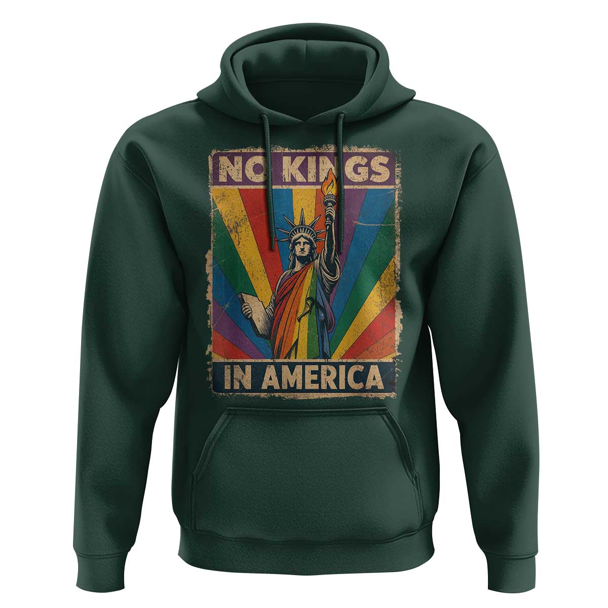 Funny No Kings In America LGBT Hoodie Retro Statue Of Liberty - Wonder Print Shop