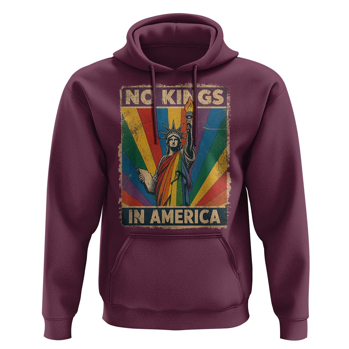 Funny No Kings In America LGBT Hoodie Retro Statue Of Liberty - Wonder Print Shop