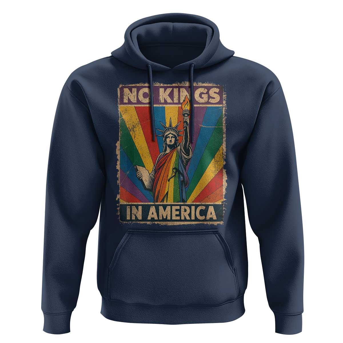 Funny No Kings In America LGBT Hoodie Retro Statue Of Liberty - Wonder Print Shop