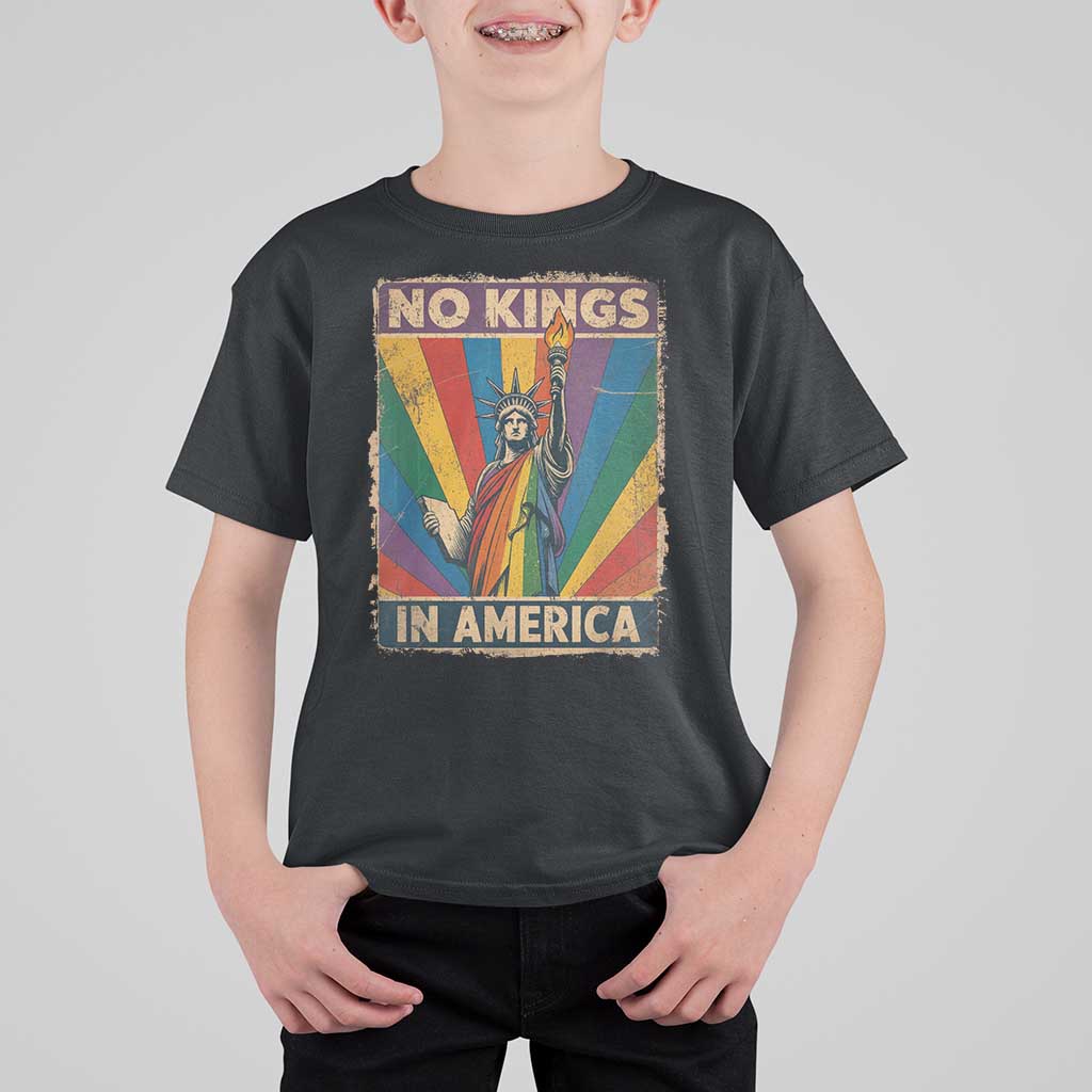Funny No Kings In America LGBT T Shirt For Kid Retro Statue Of Liberty - Wonder Print Shop
