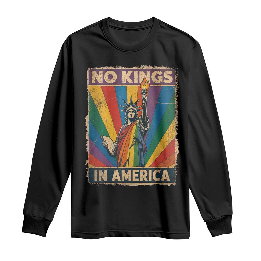 Funny No Kings In America LGBT Long Sleeve Shirt Retro Statue Of Liberty - Wonder Print Shop