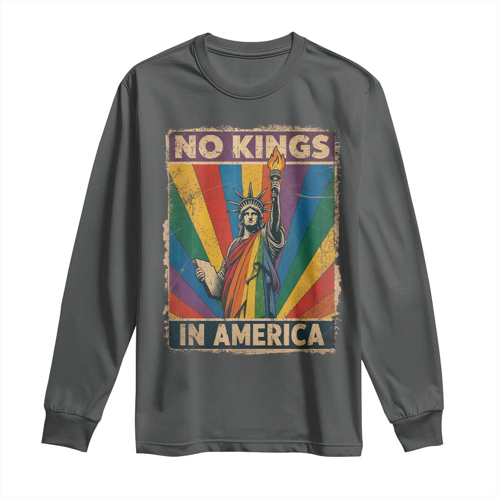 Funny No Kings In America LGBT Long Sleeve Shirt Retro Statue Of Liberty - Wonder Print Shop