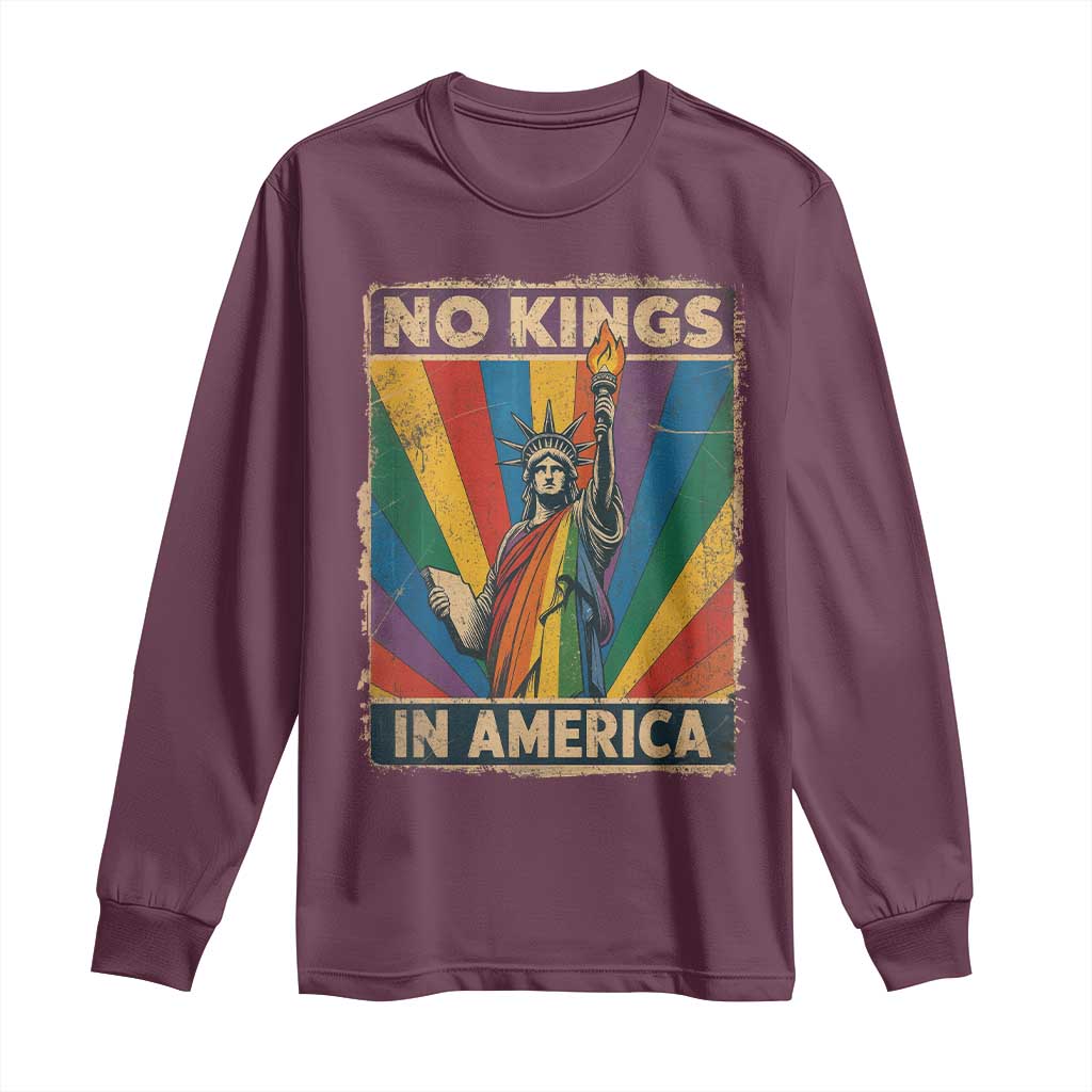 Funny No Kings In America LGBT Long Sleeve Shirt Retro Statue Of Liberty - Wonder Print Shop