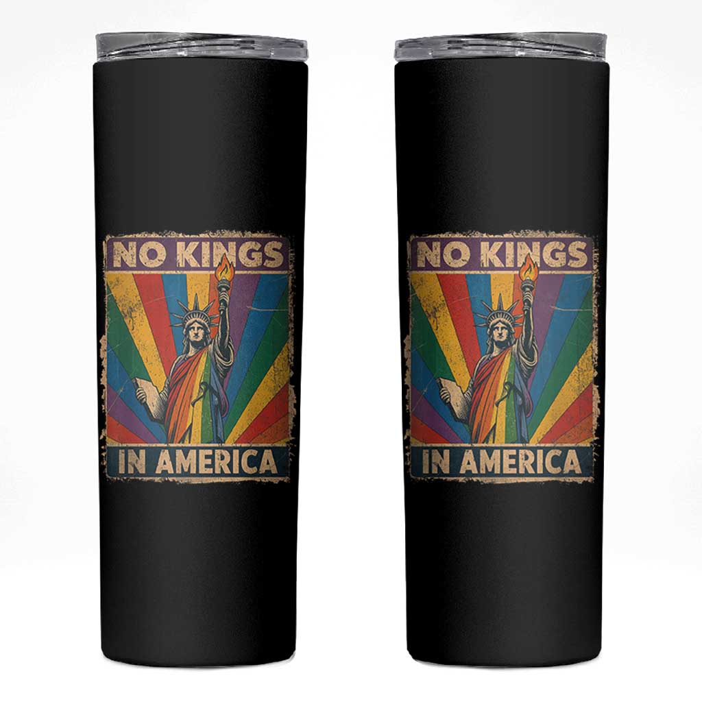 Funny No Kings In America LGBT Skinny Tumbler Retro Statue Of Liberty - Wonder Print Shop