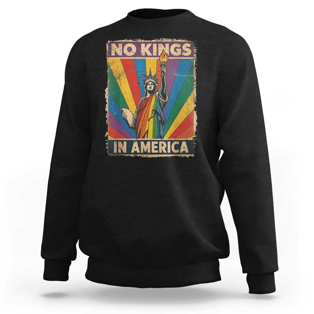 Funny No Kings In America LGBT Sweatshirt Retro Statue Of Liberty - Wonder Print Shop