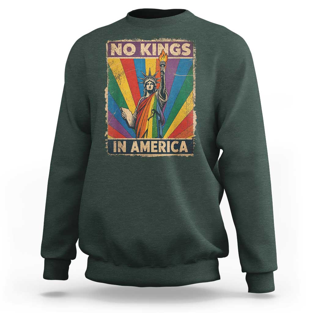 Funny No Kings In America LGBT Sweatshirt Retro Statue Of Liberty - Wonder Print Shop
