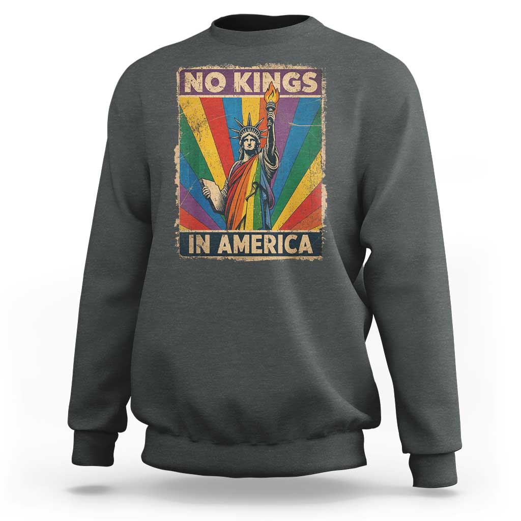 Funny No Kings In America LGBT Sweatshirt Retro Statue Of Liberty - Wonder Print Shop