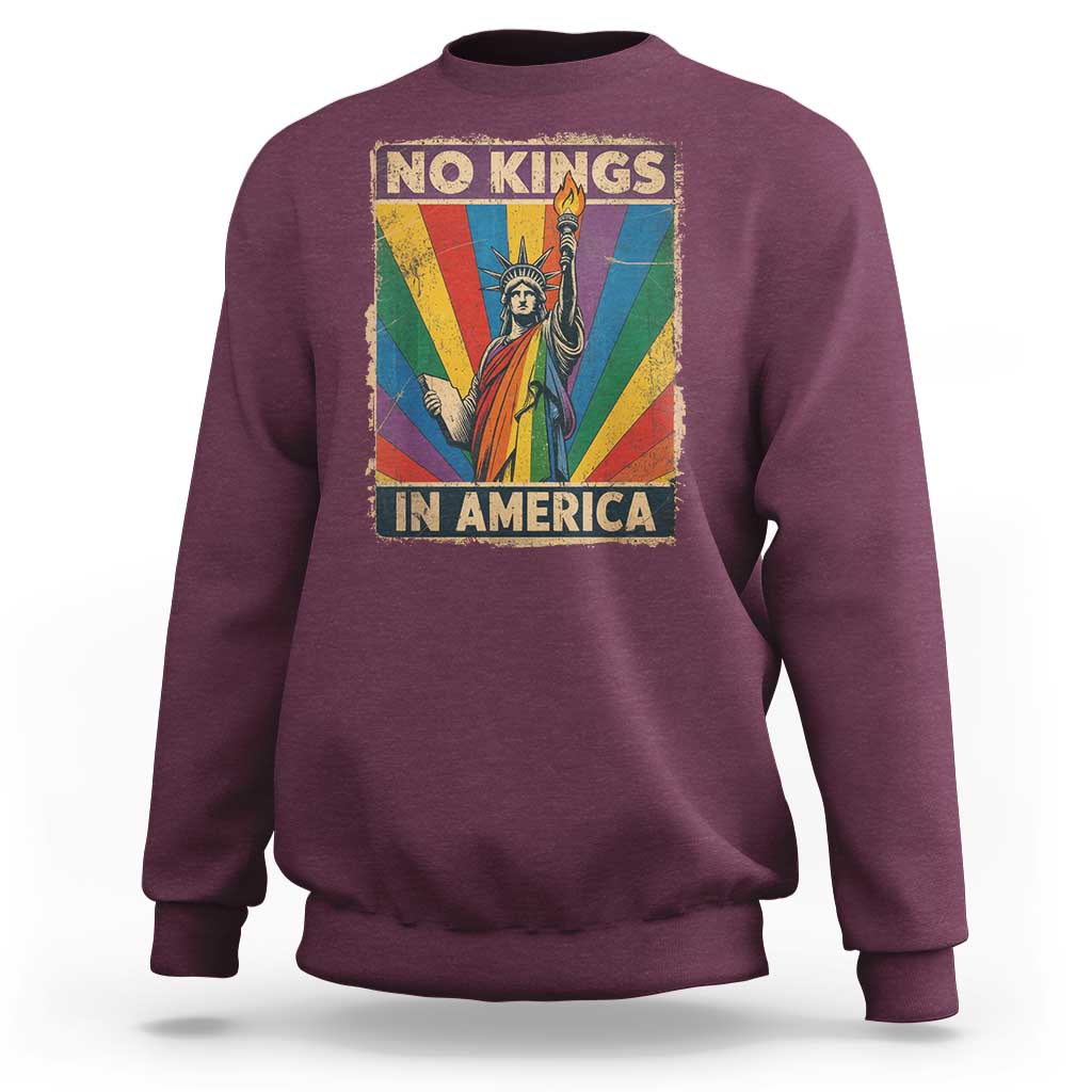Funny No Kings In America LGBT Sweatshirt Retro Statue Of Liberty - Wonder Print Shop