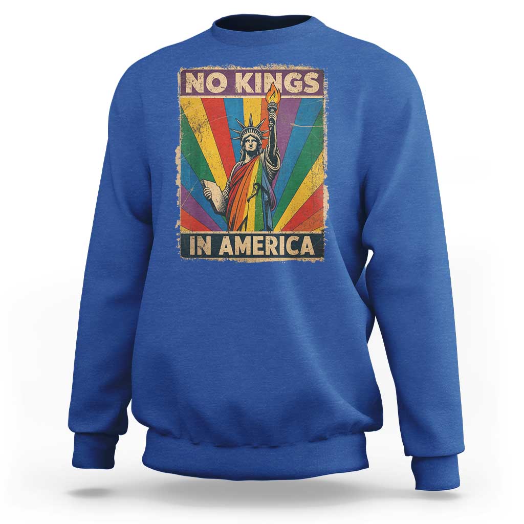 Funny No Kings In America LGBT Sweatshirt Retro Statue Of Liberty - Wonder Print Shop