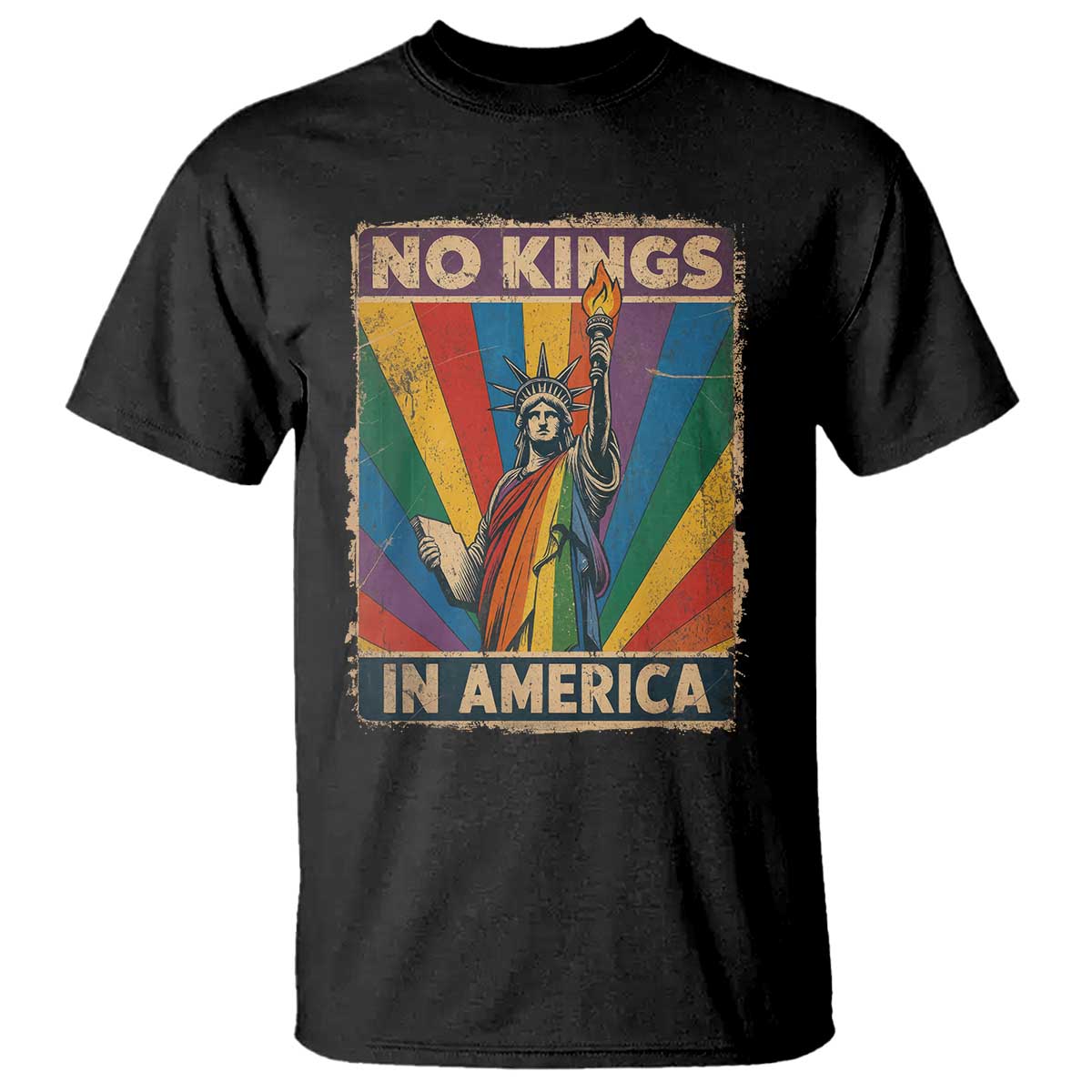 Funny No Kings In America LGBT T Shirt Retro Statue Of Liberty - Wonder Print Shop