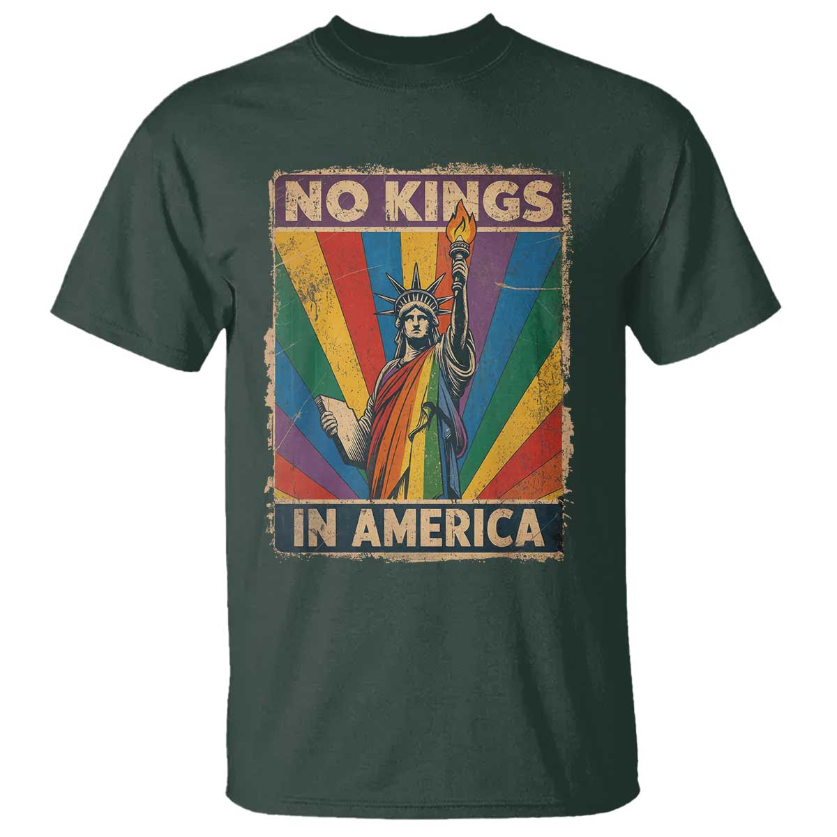 Funny No Kings In America LGBT T Shirt Retro Statue Of Liberty - Wonder Print Shop