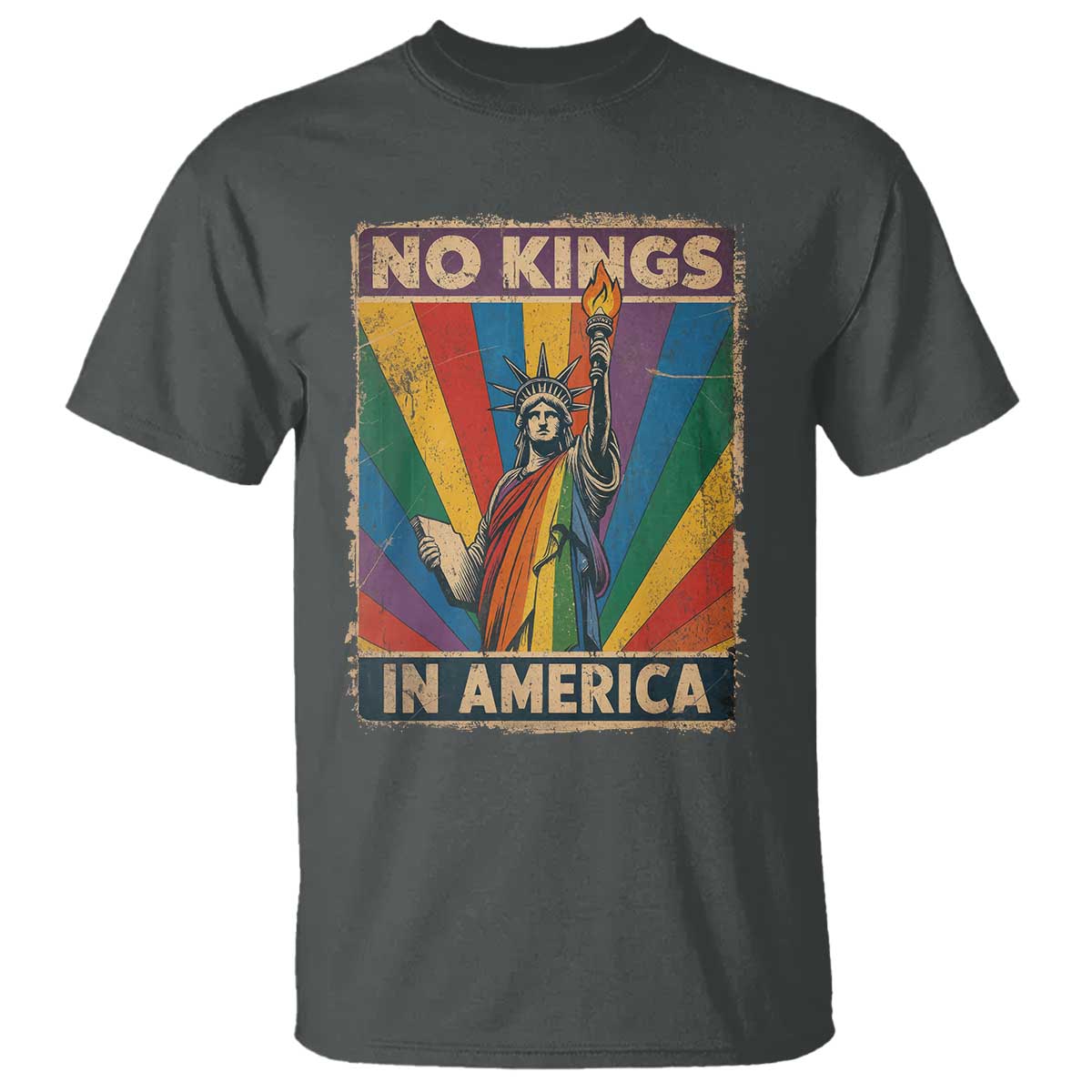 Funny No Kings In America LGBT T Shirt Retro Statue Of Liberty - Wonder Print Shop