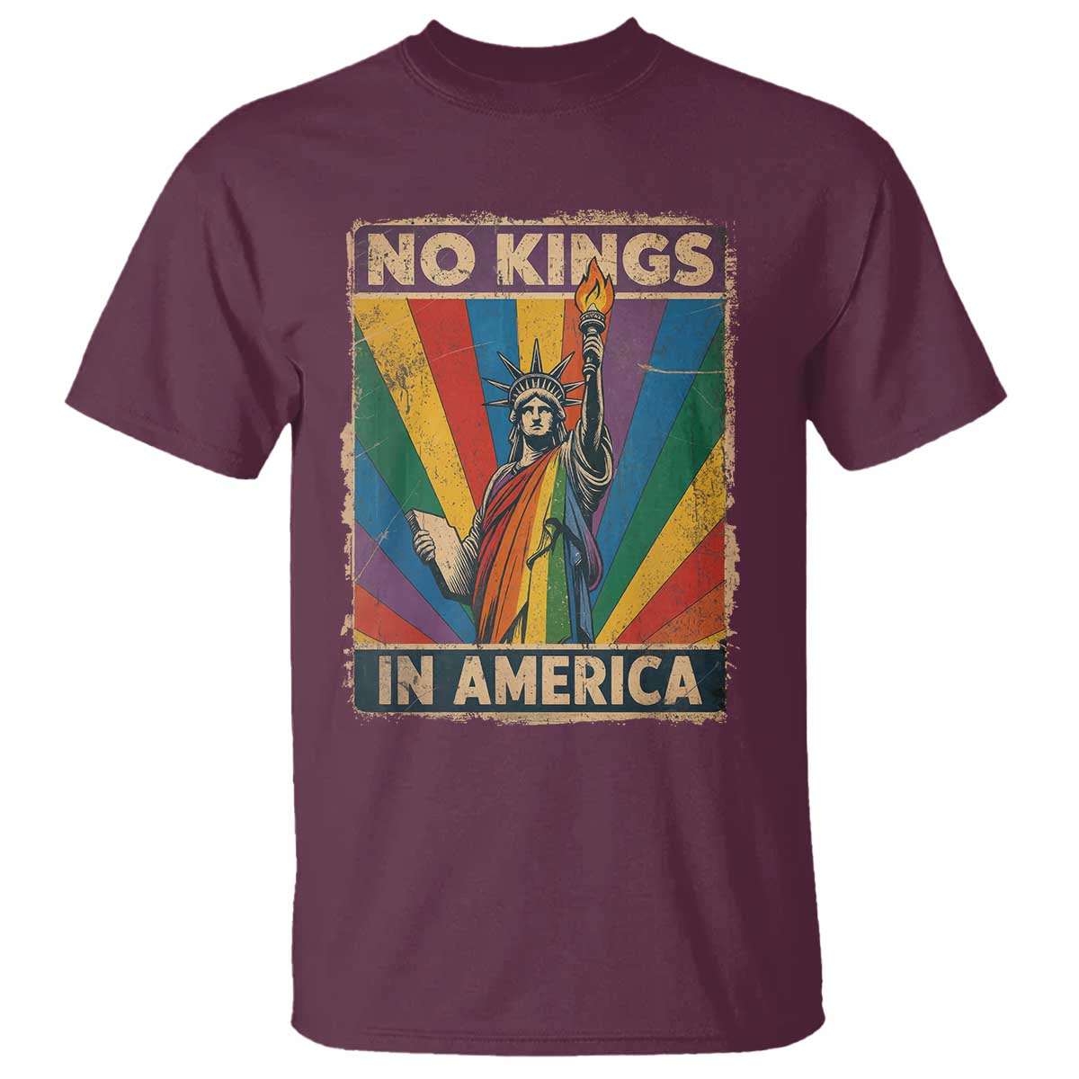 Funny No Kings In America LGBT T Shirt Retro Statue Of Liberty - Wonder Print Shop